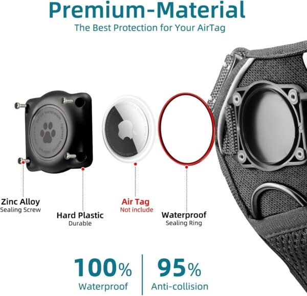 AirTag Dog Harness, Integrated Dog Vest with 100% Waterproof Air Tag Holder, No-Pull No-Choke Reflective Dog Vest Harness with Apple Air Tag Case for Small Medium Large Dogs (Black, S) - Image 3