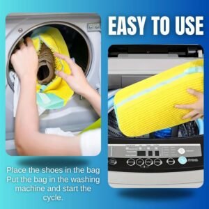 XXL Shoe Bag for Washing Machine – 2PCS Reusable shoe laundry bag for washer and dryer, 360° Premium Protective Shoe Washing Machine Bag for Sneakers, Slippers, Gym & All Type of Shoes (YELLOW)