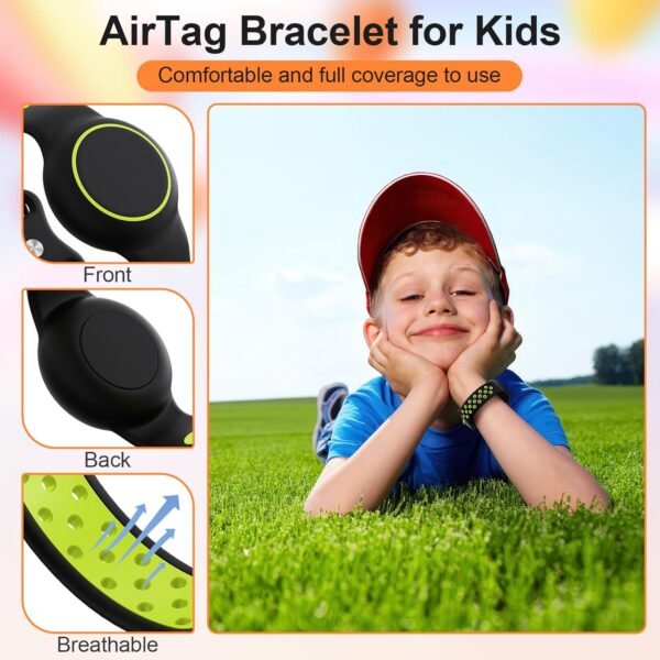 Waterproof Bracelet Compatible with AirTag for Kids (2 Pack), Protective Case GPS Tracker Holder for Child with Full Coverage Hidden Design, Soft Silicone Anti-Lost Wristband Cover for Toddler BBBY - Image 3