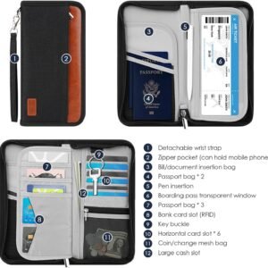 Passport Holder Family – RFID Blocking Passport Organizer,Travel Essentials Premium Wallets Credit Cards Case, Multi Pocket Waterproof Document Bag for Men Women Airports Vacations Business Trips