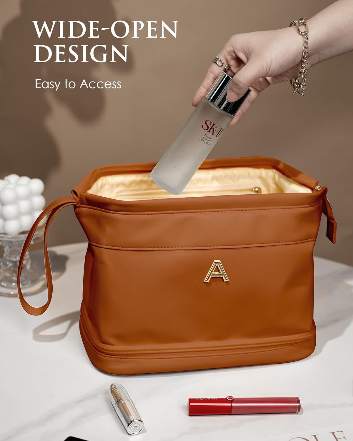 Gifts for Travelers, Personalized Makeup Bag, Monogrammed Gifts, Initial Double Layer Cosmetic Bag with Makeup Brush Organizer, Travel Toiletry Bag, Gifts for Female Mom, Teen Girl Gifts - Image 5