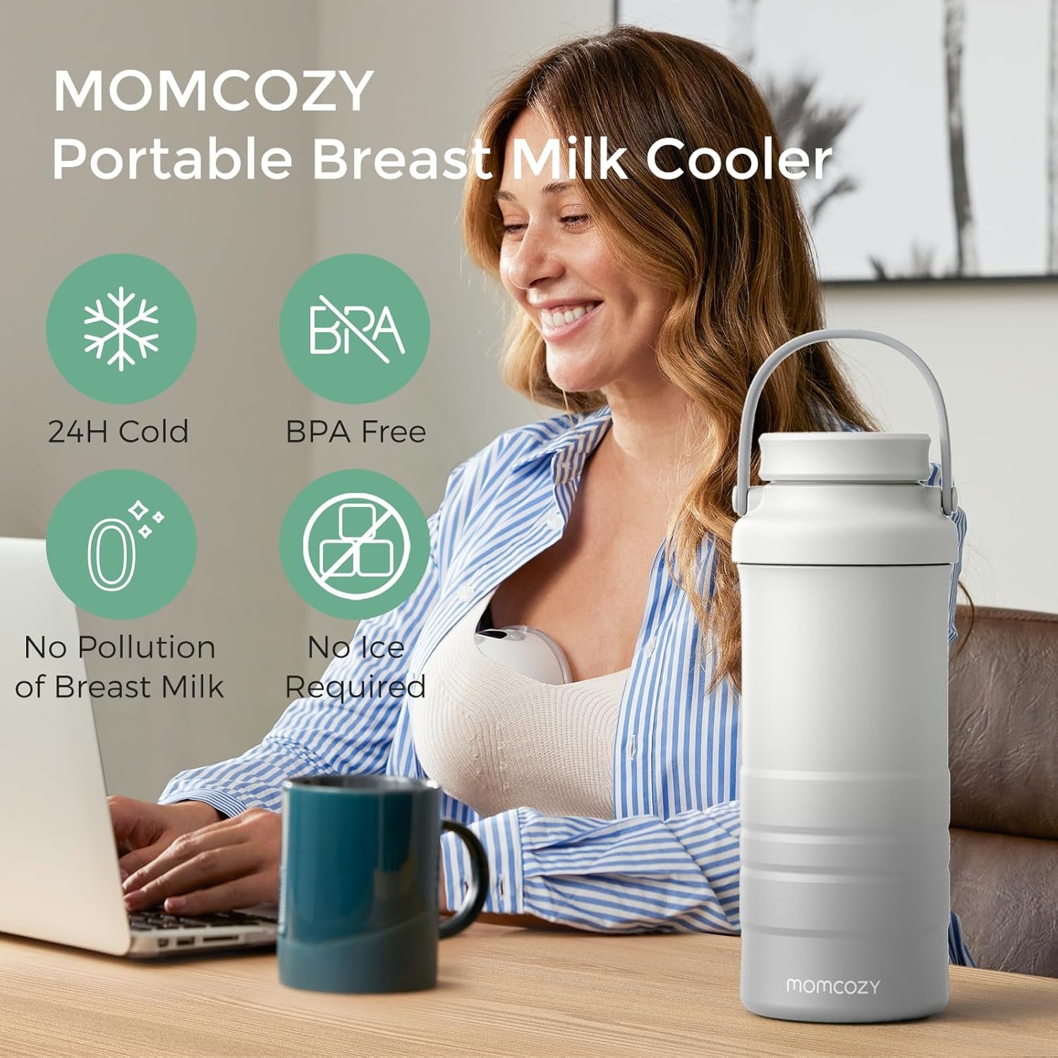 Momcozy 22oz Portable Breast Milk Cooler for Outdoor, Life Saver with 360° Total Cooling for 24 Hours, Larger Capacity Travel Breastmilk Chiller with 2pcs Baby Bottles for Breastmilk Storage, Cream - Image 2