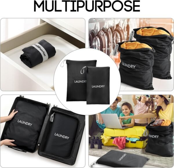 Travel Laundry Bag (2 Pcs - Large + Small) - Foldable Waterproof Washable Wet Dry Bag for Gym, Swimming, Yoga, and Workout Perfect for Dirty Clothes, Bathing Suits, Travel Accessories Black - Image 3