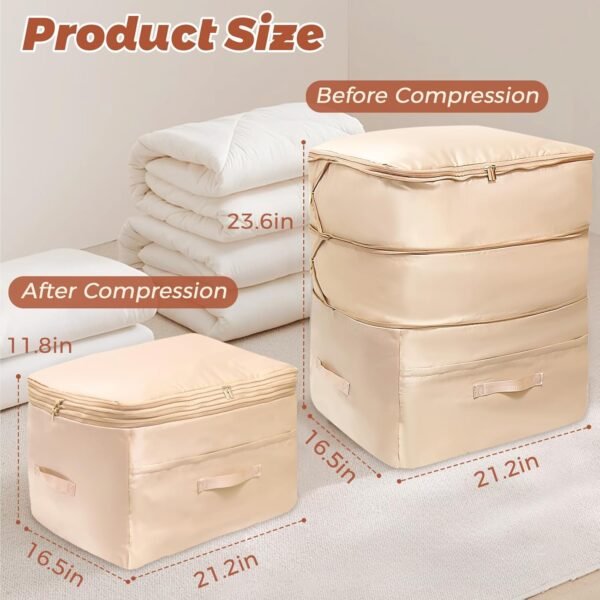 Comforter Storage Bags, Ultra Space Saving Self Compression Organizers, Double Zipper Compression Packing Cubes for Blankets Duvet Quilts Pillows Queen King Bedding Clothes (Gray, X-Large) - Image 5