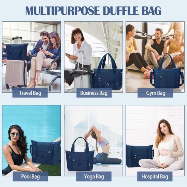 Small Travel Gym Duffel Bag for Women, Waterproof Nylon Weekender Overnight Bag Personal Item Carry on Bags for Airplanes Hospital Sports Fitness Dance Mommy Tote - Image 7