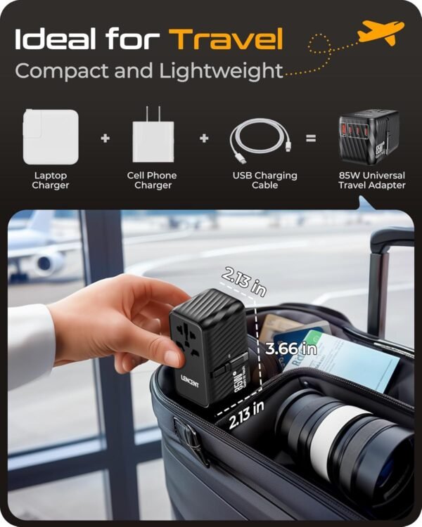 LENCENT 85W Universal Travel Adapter with Retractable USB C Cable, GaN International Plug Adapter with 3 Type C &1 USB A Ports Fast Charging, Worldwide Outlet Converter for US to European EU UK AUS - Image 7