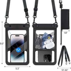 Double Space Waterproof Phone Pouch (2 Pack) – Universal Waterproof Phone Lanyard Case Compatible with iPhone 16/15/14/13/12 Pro Max & Smartphones up to 8″, Essential Dry Bag for Beach (color-5)