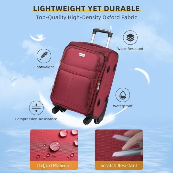 LARVENDER Softside Luggage Sets 3 Piece, Expandable Carry on Luggage 22x14x9 Airline Approved with TSA Lock Spinner Wheels, Lightweight Rolling Suitcase for Men and Women, Wine Red - Image 3