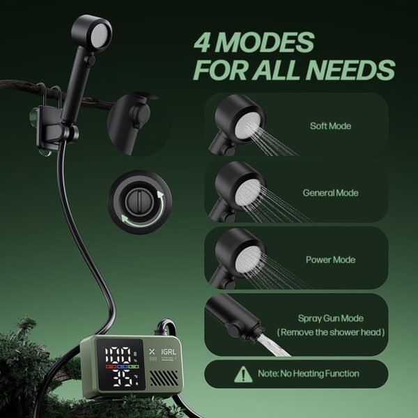 Portable Shower for Camping, Powerful 10L/Min Water Flow, Rechargeable Shower Pump with Bath Sponge, 4 Spray Modes, IPX8 Waterproof, 7800mAh Battery, Ideal for Hiking, Travel, Car Wash, Pet - Image 5