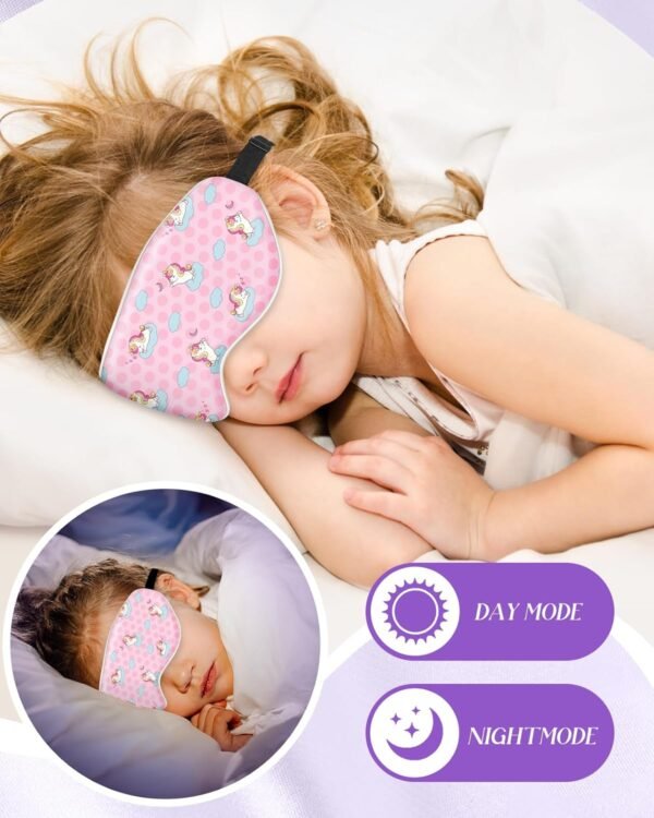 Sleep Mask for Kids - Cute Cartoon Silk Eye Mask for Sleeping with Adjustable Strap Soft Smooth Light Silk Kids Eye Cover for Boys Girls Teens, Sleeping Unicorns - Image 5