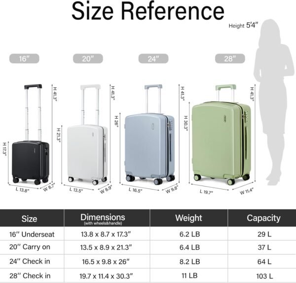 Hanke 16 Inch Underseat Carry On Luggage, Airline-Approved Hard Shell Small Suitcase with Spinner Wheels, Lightweight Tsa Lock Travel Luggage for Short Trips(Jet Black) - Image 3