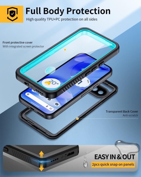 Lanhiem for Pixel 9a Case, IP68 Waterproof Dustproof, Built-in Screen Protector, Rugged Full Body Shockproof Phone Case for Google Pixel 9a, Teal - Image 3