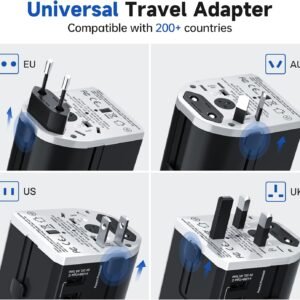 Universal Travel Adapter, International Power Adapter, 4 USB-C & 1 USB-A Fast Charging Travel Charger, All in One Worldwide Travel Plug Adapter, Outlet Adapter for Europe EU UK USA AU