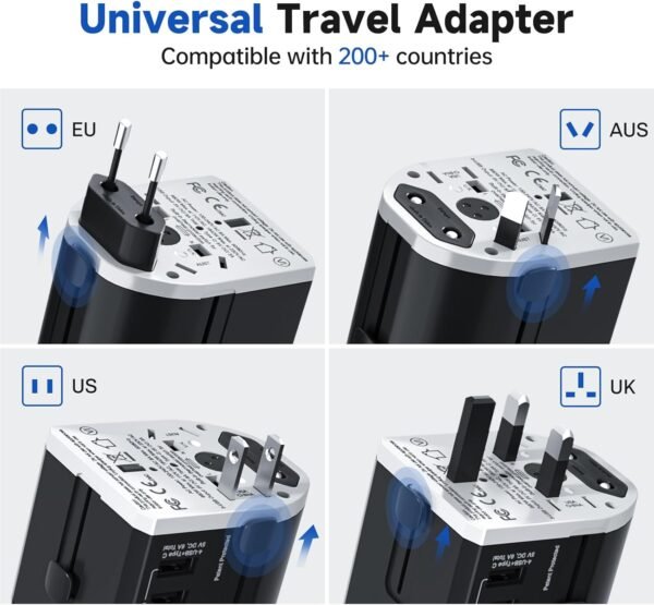 Universal Travel Adapter, International Power Adapter, 4 USB-C & 1 USB-A Fast Charging Travel Charger, All in One Worldwide Travel Plug Adapter, Outlet Adapter for Europe EU UK USA AU - Image 2