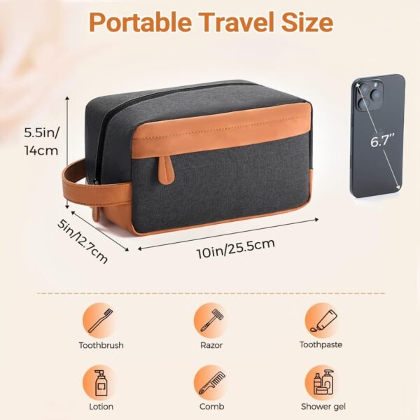 Travel Toiletry Bag for Men Hanging Dopp Kit Water Repellent PU Leather Shaving Bag with Large Capacity for Travel and Bathroom, Black - Image 4