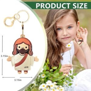 Leather Airtag Keychain Case Holder,Cute Protective Apple Air Tag Cover with Key Ring,Anti-Scratch Hidden Finder GPS Tracker Case for Wallet Keys,Bag,Pets,Backpack(Je sus A)