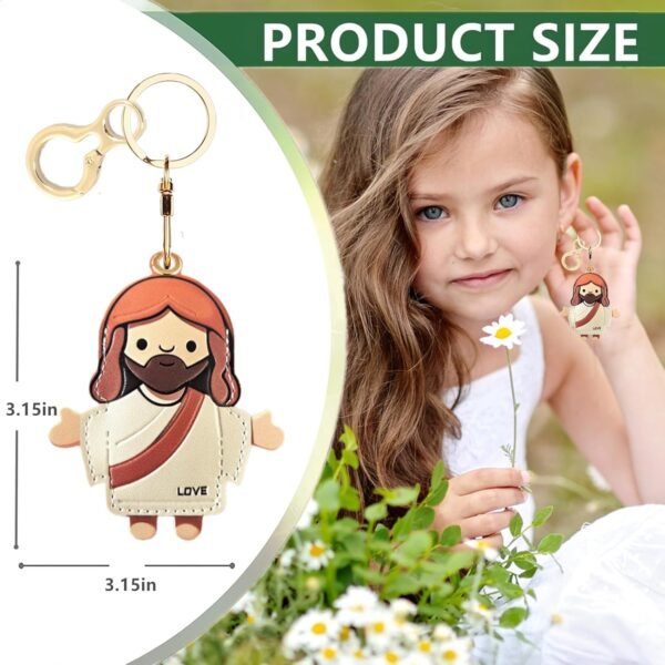 Leather Airtag Keychain Case Holder,Cute Protective Apple Air Tag Cover with Key Ring,Anti-Scratch Hidden Finder GPS Tracker Case for Wallet Keys,Bag,Pets,Backpack(Je sus A) - Image 2