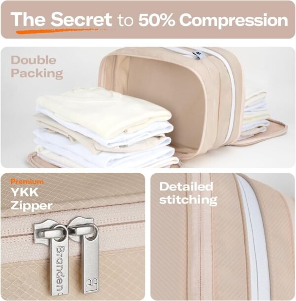 Branden Compression Packing Cube, X-Large, Sandbeige | Travel Essentials l Luggage Organizer l Self Compression Organizer for Travel l Overnight Trip, Road Trip, Beach, Cruise - Image 4