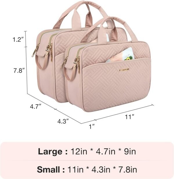 BAGSMART Toiletry Bag for Women, Large Toiletry Bag Water-resistant Makeup Cosmetic Organizer Bag Door Room Essentials for Accessories, Shampoo, Full Sized Container, Toiletries (Medium, Pink) - Image 6
