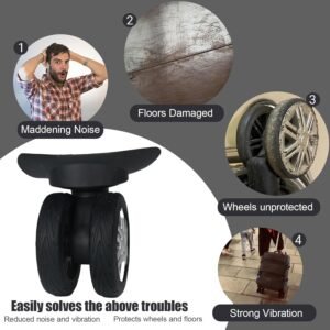 8 Pcs Luggage Wheel Cover, Carry On Luggage Suitcases Wheel Protector,Wear-Resistant, Anti-Noise, Silicone Protective Covers For Office chair (Black)