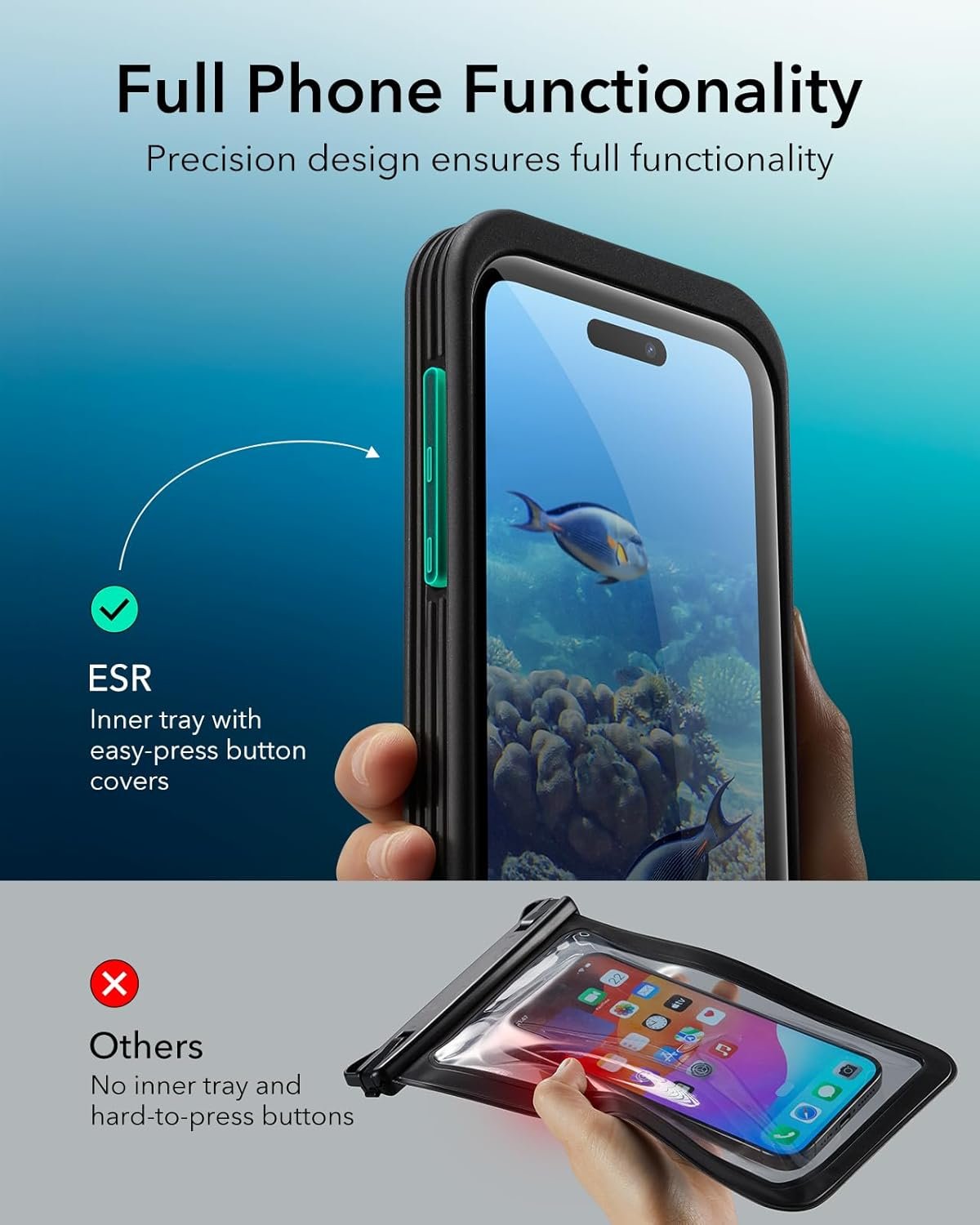 ESR Waterproof Phone Pouch for iPhone 15 Pro Max /14 Pro Max, Underwater Touch Sensitivity, IPX8 Floating Waterproof Cellphone Case with Lanyard, Dry Bag for Snorkeling, Black - Image 3