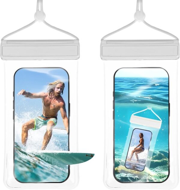 2 Pcs Phone Water Pouch,Universal Phone Case for Water,Waters Proof Case for Phones with Lanyard for Smartphone, Up to 8.66" Devices, Transparent