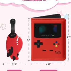 Slohif Kids Passport Holder Lugguage Tag Set Suitcase Cover Wallet Case for Travel Boys Women – Cute Leather Passport Book Personalized Organizer Card Protector Sleeve Essentials Slim Carrier Game