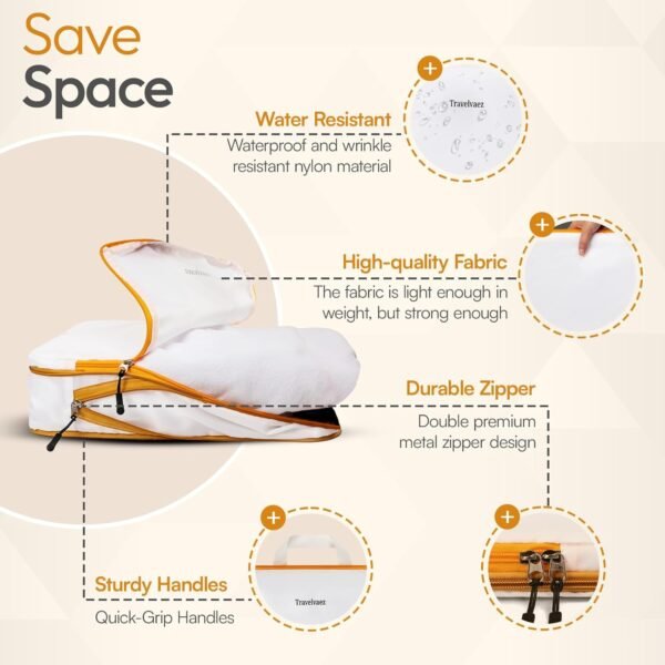 6 Set Compression Packing Cubes. Expandable and Lightweight Packing Cubes for Travel with Laundry Bag. (White). - Image 3