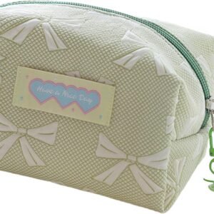 Korean Styles Makeup Bag Aesthetic Cosmetic Portable Toiletry Zippers Wash Large Capacity Makeup Lovely Cosmetic Korean Styles Wash for Woman, Green, Mass Beauty