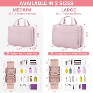 Travel Size Toiletry Bag for Women, Portable Cosmetic Bag with Hanging Hook, Travel Essentials Water-resistant Makeup Organizer for Accessories, Shampoo, Full-size Container, Toiletries