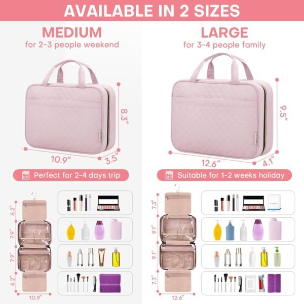Travel Size Toiletry Bag for Women, Portable Cosmetic Bag with Hanging Hook, Travel Essentials Water-resistant Makeup Organizer for Accessories, Shampoo, Full-size Container, Toiletries - Image 2