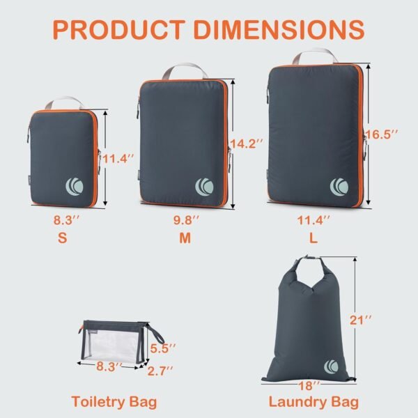 Cipway Compression Packing Cubes, Ultralight Luggage Organizer Bags with Laundry Bags and Clear Toiletries Bag, Travel Essentials for Carry on Suitcase (6 Piece,Gray) - Image 4