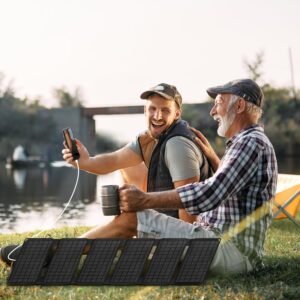 FlexSolar 40W Portable Solar Panel Charger with USB-A/USB-C/DC Outputs for Camera Phones Tablets Power Stations – Waterproof for Outdoor Backpacking Camping RV Boat