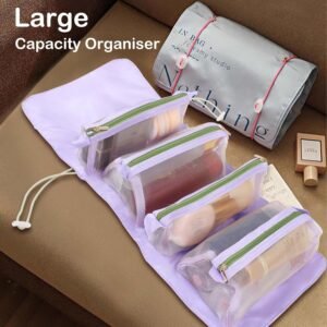 Travel Toiletry Bag, Large Capacity Cosmetic Organizer, Foldable Makeup Storage Case, Portable Wash Bag (pink)