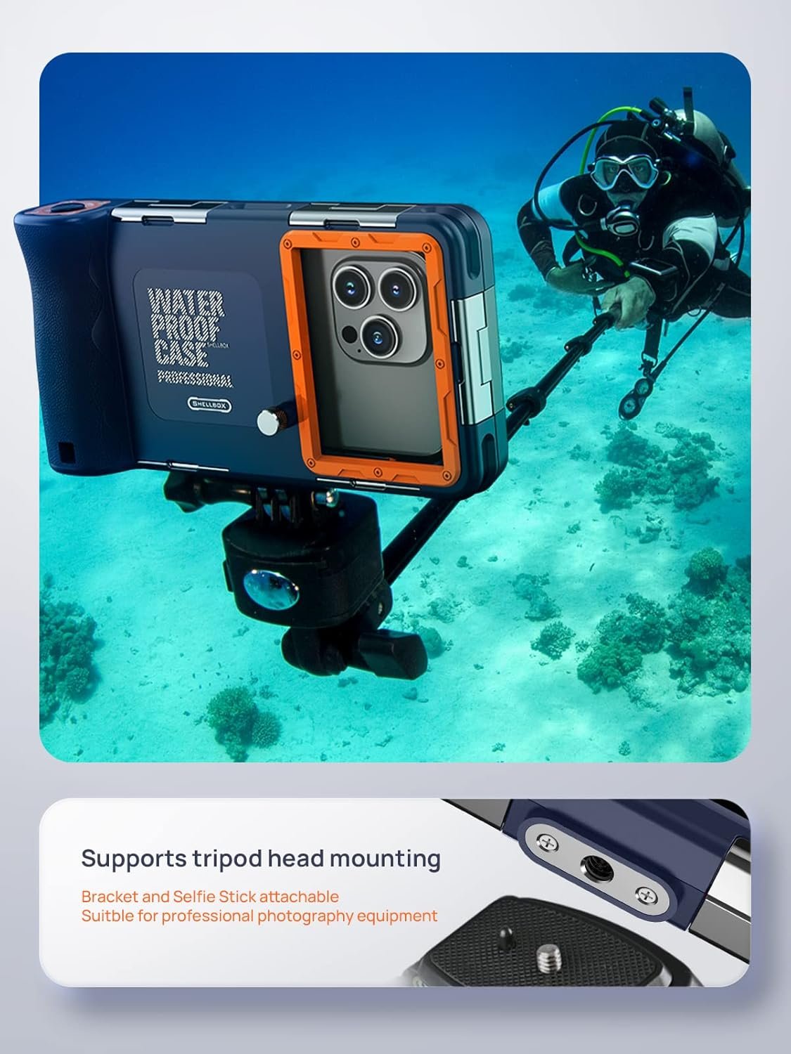 Underwater Diving Snorkeling Phone Case, IP68 Professional 50ft 15m Waterproof Outdoor Cellphone Case Photo Video Cover with Lanyard for iPhone 16 Galaxy Huawei Moto All Series, Blue - Image 6