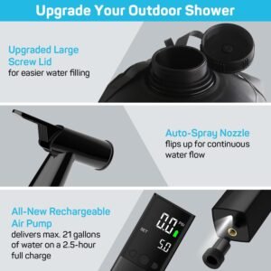 DR.PREPARE Portable Shower for Camping, 4 Gallons/15L Camping Shower Bag, Portable Outdoor Shower with Rechargeable Pump for Camping, Beach, Hiking, Climbing, Pet Cleaning