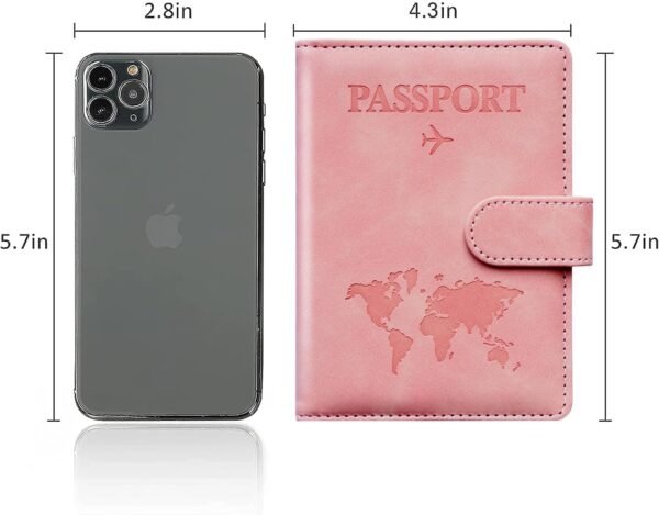 Passport Holder for Travel Women and Men RFID Passport Holder with Card Slots Holder Passport Case Passport cover Passport Wallet Travel Essentials and Accessories (Buckle, PINK) - Image 5
