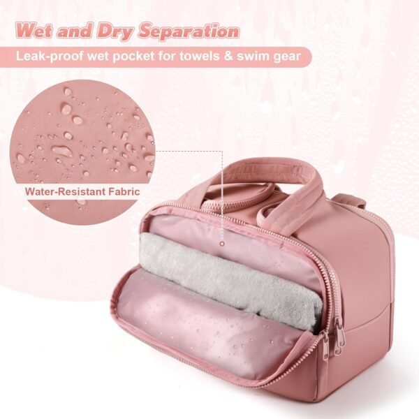 Travel Toiletry Bag: ​​ Large Capacity, 4 Compartments, Wet/Dry Separation, Ultra-Soft Lightweight Fabric & Anti-Spill Design for Travel,Gym,Gift(11.8" L)​ (Raspberry Pink) - Image 6
