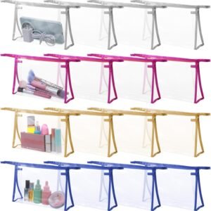16 Pcs Portable Transparent Cosmetic Bags, Clear Portable Zippered Toiletry Bag Waterproof Cosmetic Bags, Travel Toiletry Bags Pouches, Clear Pencil Cases, Stationary Organizers (4 Colors)