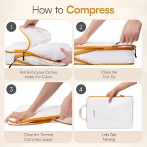 6 Set Compression Packing Cubes. Expandable and Lightweight Packing Cubes for Travel with Laundry Bag. (White).
