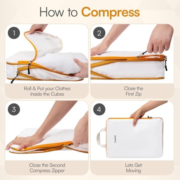 6 Set Compression Packing Cubes. Expandable and Lightweight Packing Cubes for Travel with Laundry Bag. (White). - Image 2