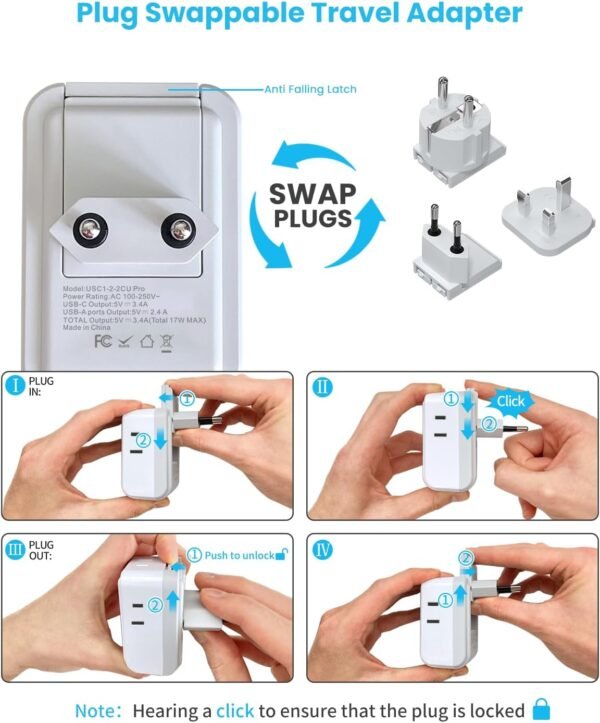 VINTAR European Travel Plug Adapter Kit, Adapter for Europe Plug with 3 USB Ports (2 USB C) 4 AC Outlets, Type C,G,E/F Detachable Attachments, International Power Adapter for Europe UK France Italy - Image 2
