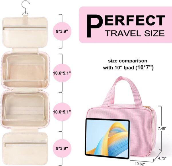 TOPEAST Initial Toiletry Bag Travel Makeup Bag for Women - Hanging Toiletry Bag, Personalized Birthday Gifts for Women, Vacation Airplane Essentials - Letter K, Pink - Image 2