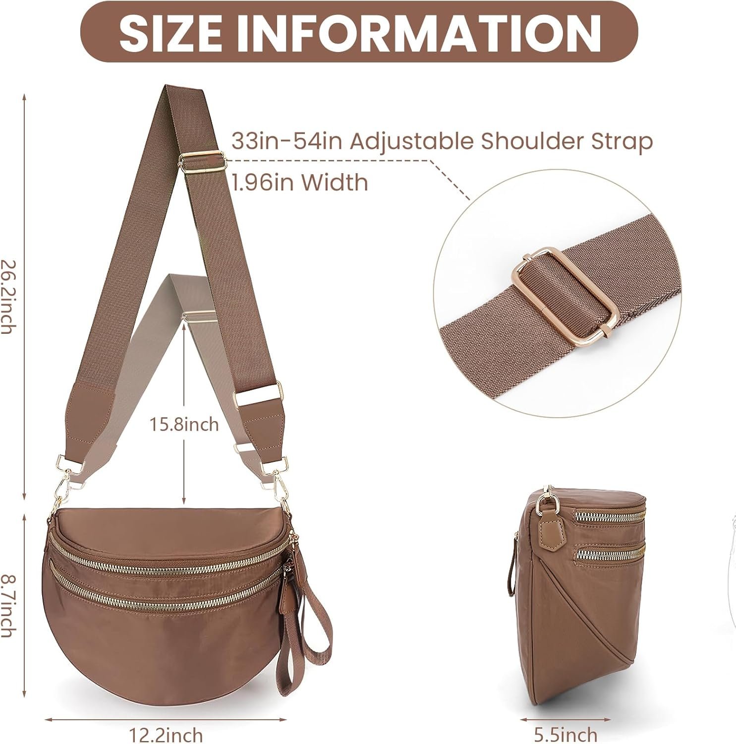 Lushandy Bum Bags for Women, Checkered Crossbody Bag Nylon Crossbody Purse Lightweight Fanny Pack Large Belt Bag for Travel - Image 3