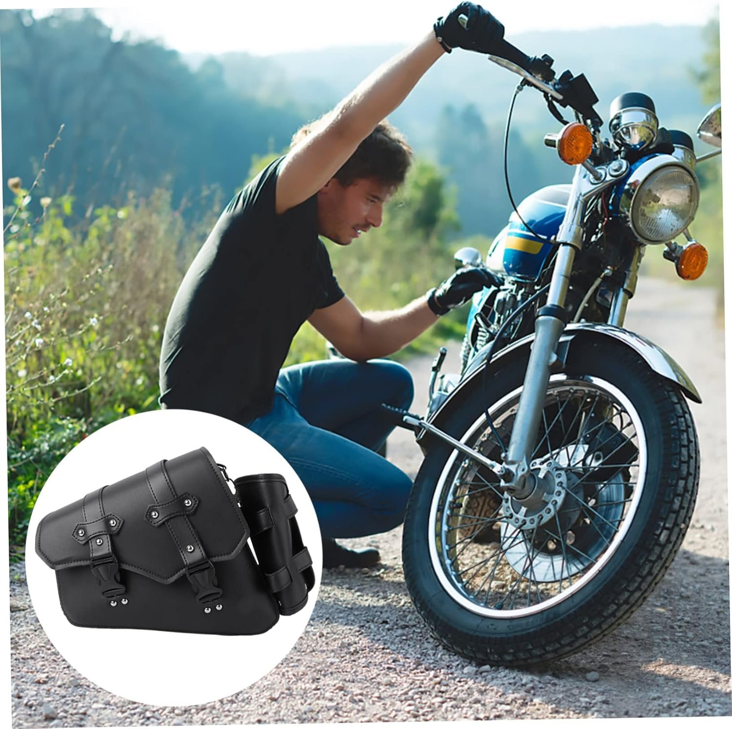 PU Motorcycle Side Bag with Quick Release Buckle Left Swingarm Tool Bag and Water Bottle Holder Storage for Motorbikes Bikes and Mountain Bikes - Image 3