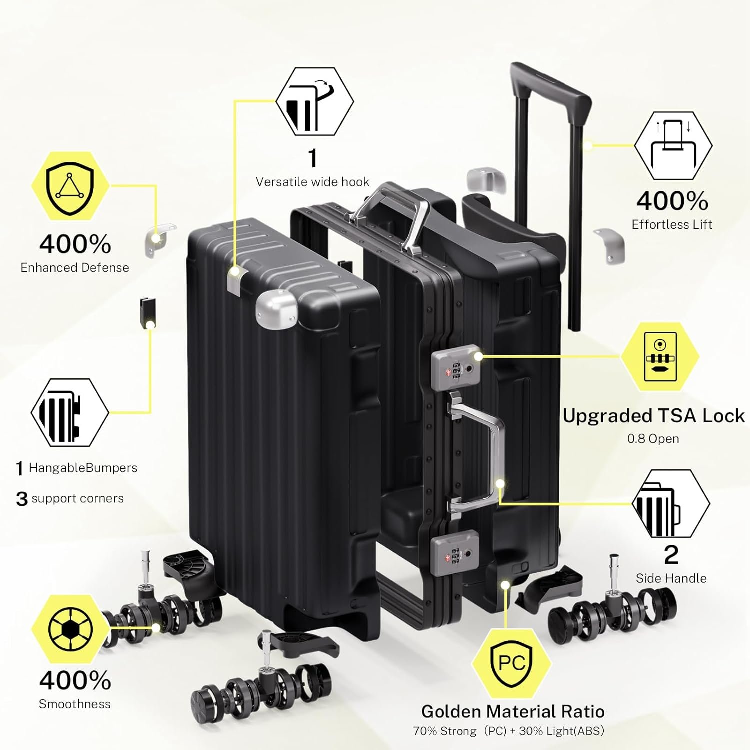 Krute Carry On Luggage 20 inch Aluminum Frame Suitcase with Spinner Wheels No Zipper Hardshell PC+ABS Luggages TSA Lock Zipperless Suitcases - Image 4