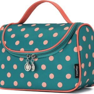 Yeiotsy Travel Cosmetic Bag – Polka Dots Makeup Travel Organizer, Hanging Toiletry Bag for Women