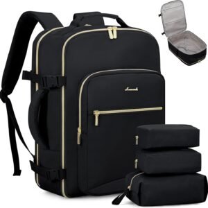 LOVEVOOK Carry on Backpack, 50L Travel Backpack Flight Approved, Waterproof Large 18inch Laptop Backpack Luggage Daypack Business Weekender Overnight with 3 Packing Cubes, Black-Black