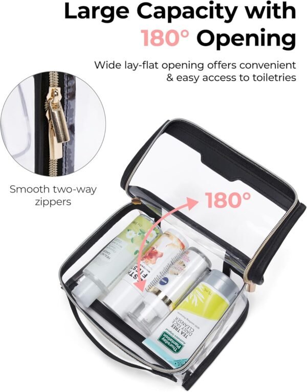 BAGSMART TSA Approved Toiletry Bag, Clear Travel Toiletry Bag, Makeup Cosmetic Pouch Bag for Women Quart Size Compliant Bag Organizer for Travel Essentials (Black Pack of 1,) - Image 4