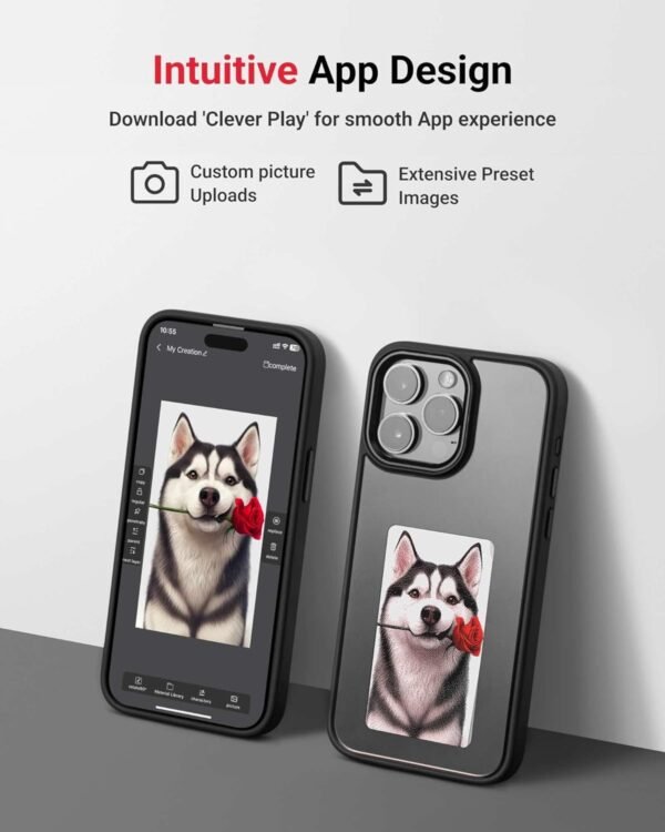 Custom DIY Wireless E-Ink Screen NFC Photo Display Smart Phone Protective Case - iPhone 14 Pro, Water-Resistant - Black - Image 4